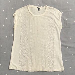 J Crew white linen and lace top